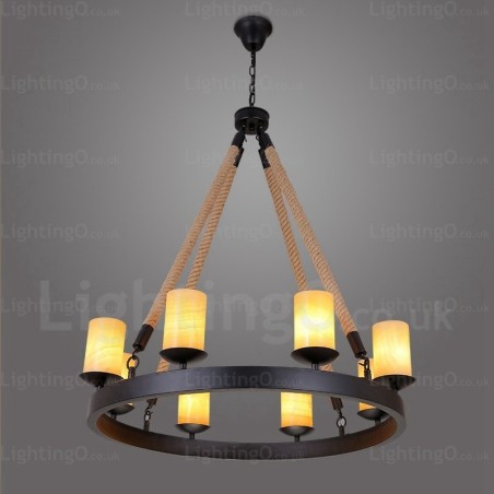 8-flammige Vintage-Retro-Pendelleuchte mit Marmorschirm 8-flammige Vintage-Retro-Pendelleuchte mit Marmorschirm