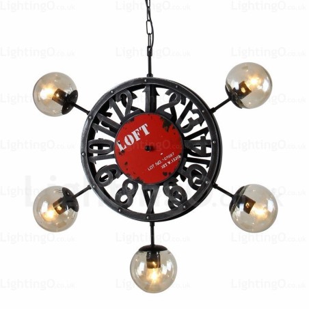 5-flammige Vintage-Retro-Pendelleuchte mit Glasschirm 5-flammige Vintage-Retro-Pendelleuchte mit Glasschirm