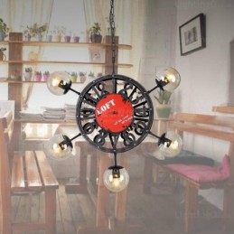 5-flammige Vintage-Retro-Pendelleuchte mit Glasschirm