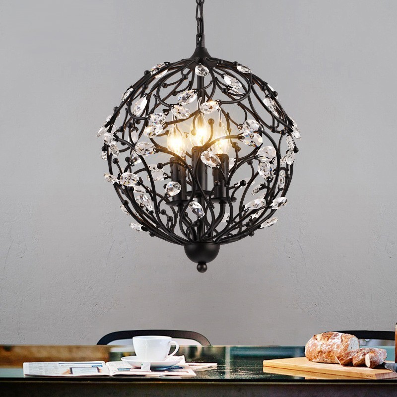 3-flammige Vintage Retro Kugel-Kristall-Pendelleuchte