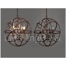 4 Licht Durchmesser 40CM Vintage Kristall Globe Malerei Metall Kronleuchter Rostige Farbe Pendelleuchte