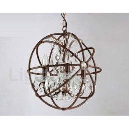 4 Licht Durchmesser 40CM Vintage Kristall Globe Malerei Metall Kronleuchter Rostige Farbe Pendelleuchte