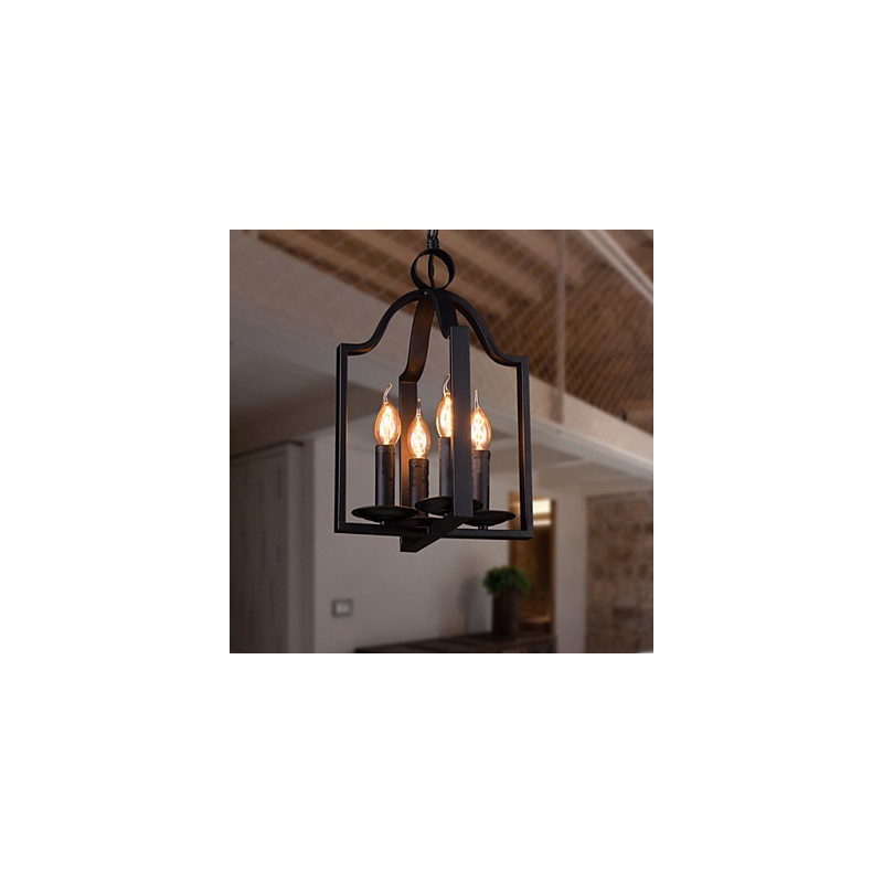 4-flammige Pendelleuchte im Vintage-Stil mit minimalistischer Eisenmalerei