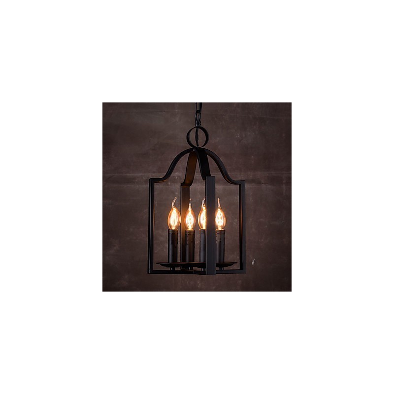 4-flammige Pendelleuchte im Vintage-Stil mit minimalistischer Eisenmalerei