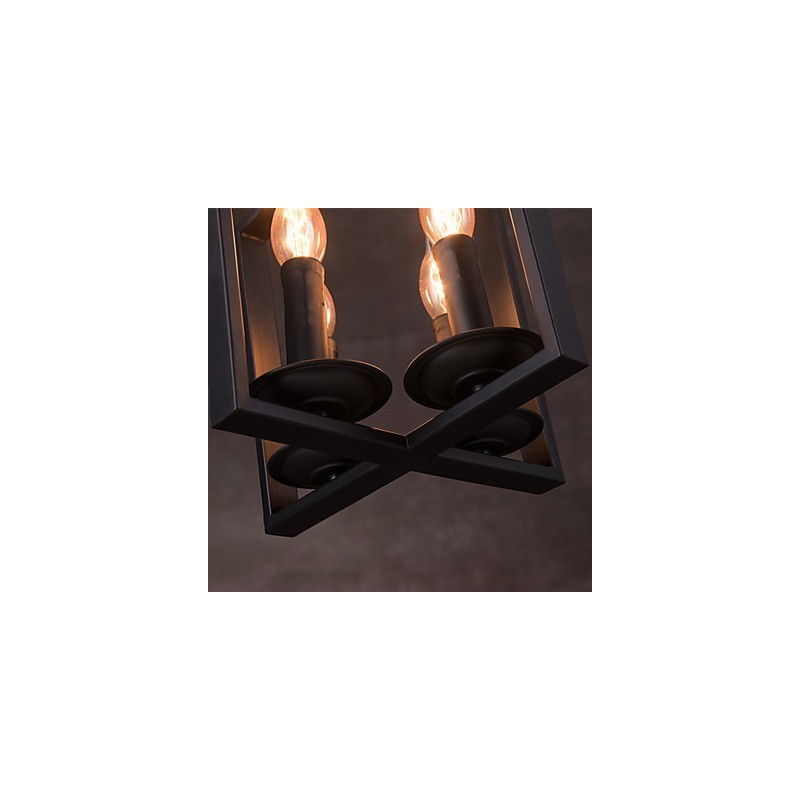 4-flammige Pendelleuchte im Vintage-Stil mit minimalistischer Eisenmalerei