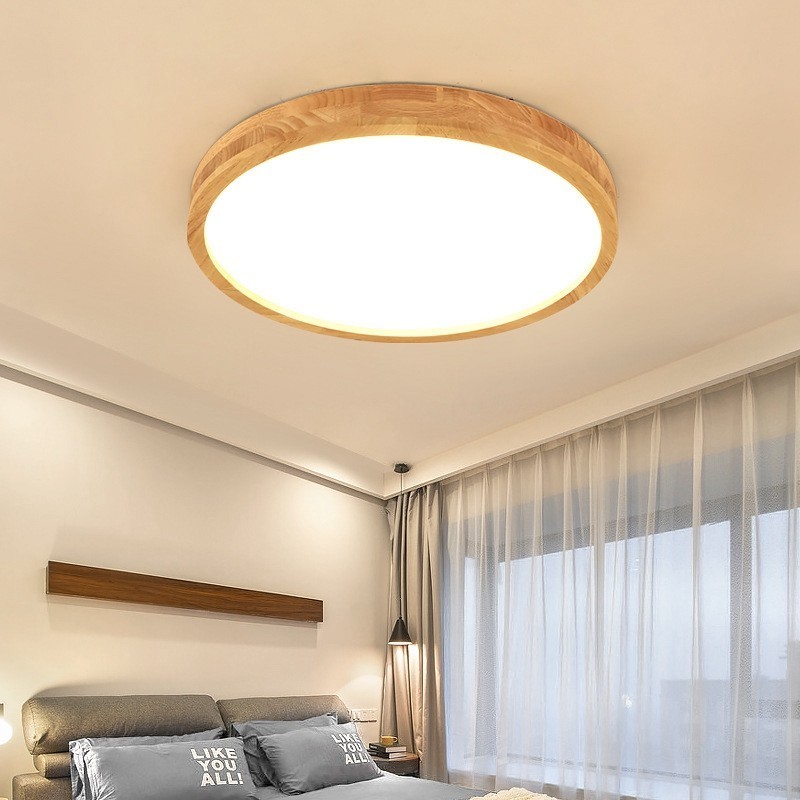Ultradünne runde Deckenleuchte aus Holz, Deckenleuchte aus Massivholz und Acryl, nordische Lichter
