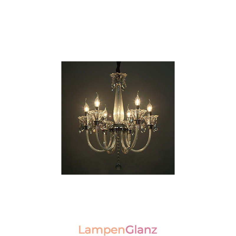 Kronleuchter im amerikanischen Stil „Lodge“ mit 6 Lichtern und Glasschirm