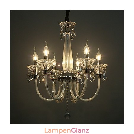 Kronleuchter im amerikanischen Stil „Lodge“ mit 6 Lichtern und Glasschirm