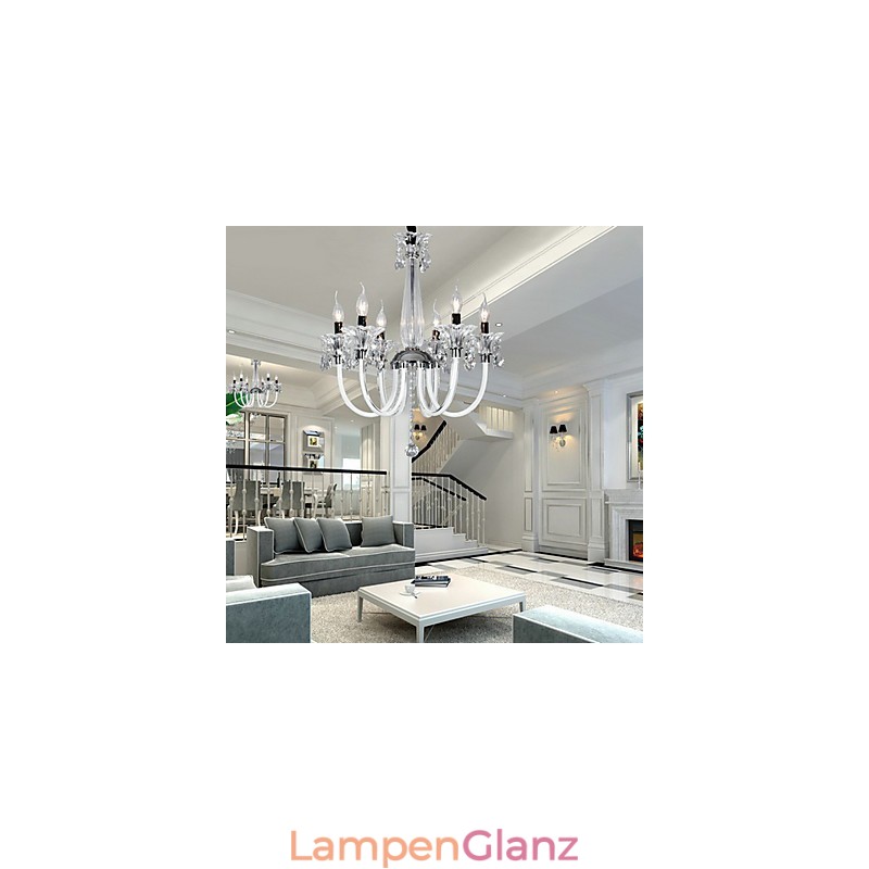 Kronleuchter im amerikanischen Stil „Lodge“ mit 6 Lichtern und Glasschirm