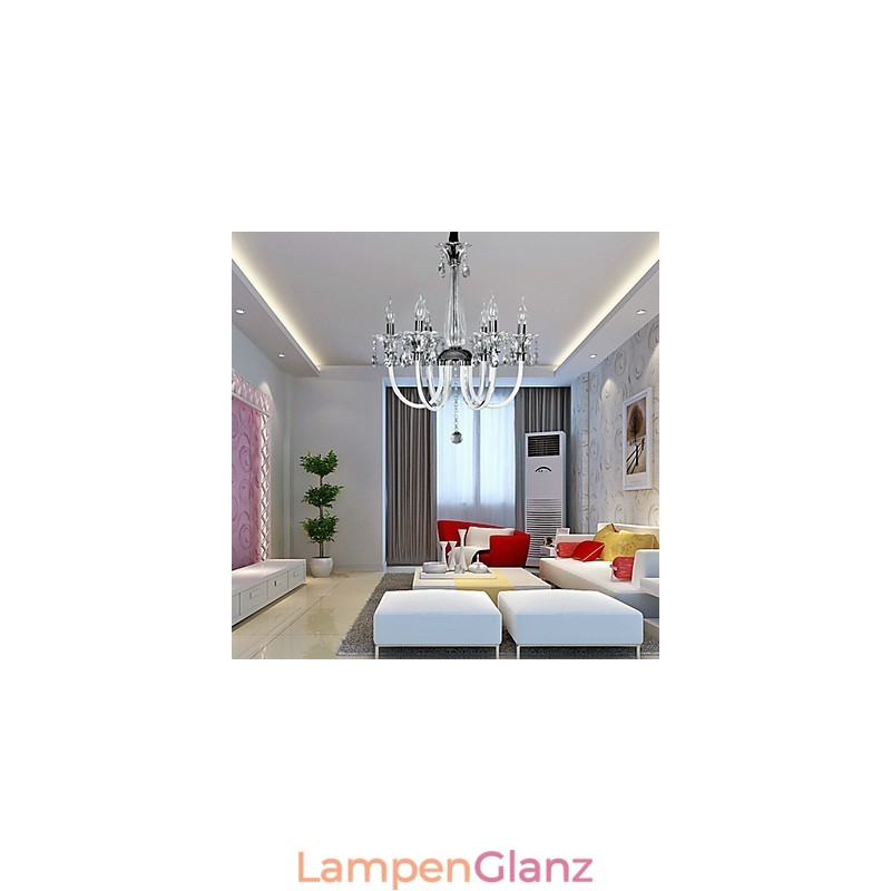 Kronleuchter im amerikanischen Stil „Lodge“ mit 6 Lichtern und Glasschirm