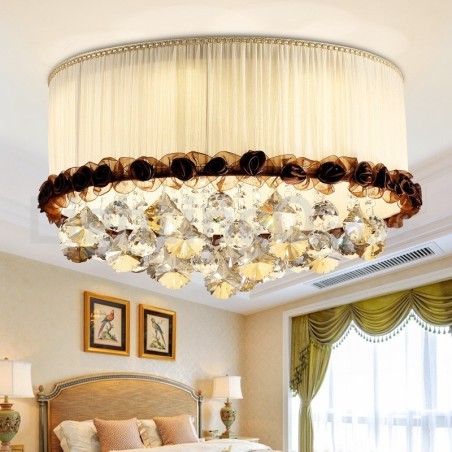 Zeitgenössische moderne 50CM Runde Flush Mount Kristall Deckenleuchten Stoff Schatten Zeitgenössische moderne 50CM Runde Flush Mount Kristall Deckenleuchten Stoff Schatten