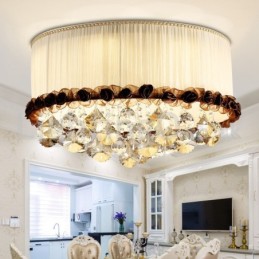 Zeitgenössische moderne 50CM Runde Flush Mount Kristall Deckenleuchten Stoff Schatten