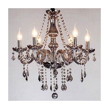 6 Lichter Europäischer Kristall-Kronleuchter in grauem Glas und Kristall 6 Lichter Europäischer Kristall-Kronleuchter in grauem Glas und Kristall