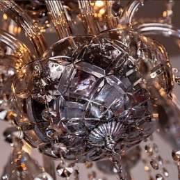 6 Lichter Europäischer Kristall-Kronleuchter in grauem Glas und Kristall