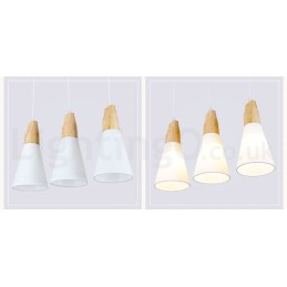 Moderne Pendelleuchte aus Holz mit 1 Licht und 3 Lichtern und Stoffschirm