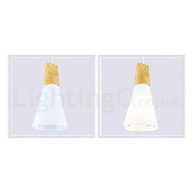 Moderne Pendelleuchte aus Holz mit 1 Licht und 3 Lichtern und Stoffschirm