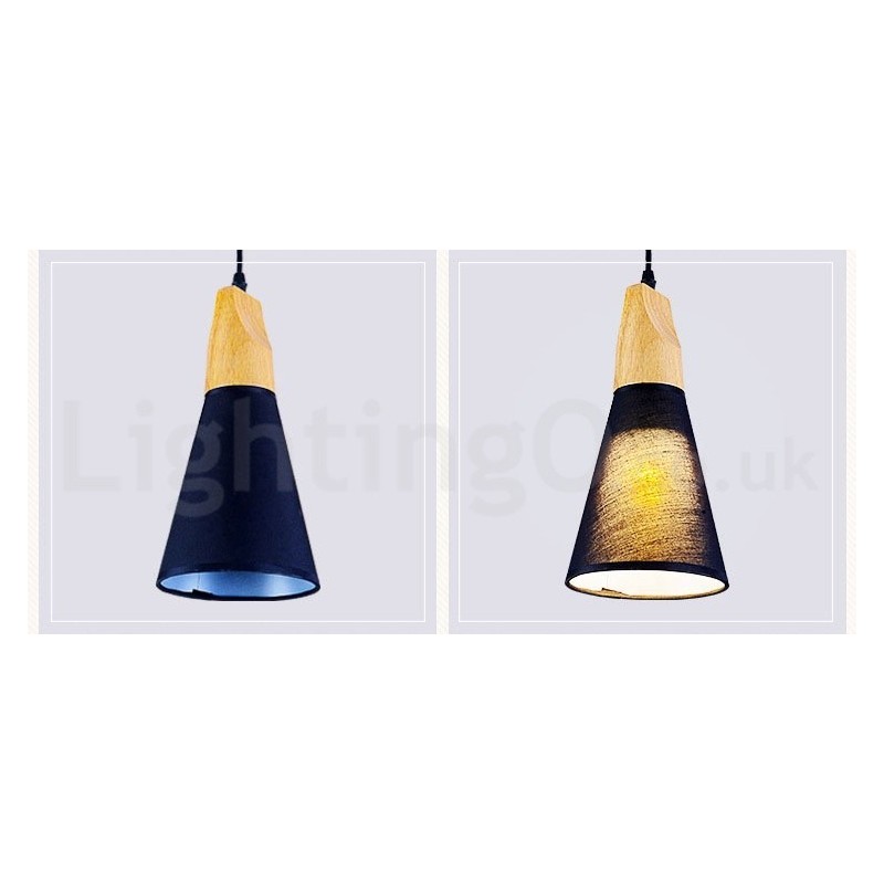 Moderne Pendelleuchte aus Holz mit 1 Licht und 3 Lichtern und Stoffschirm