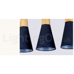 Moderne Pendelleuchte aus Holz mit 1 Licht und 3 Lichtern und Stoffschirm
