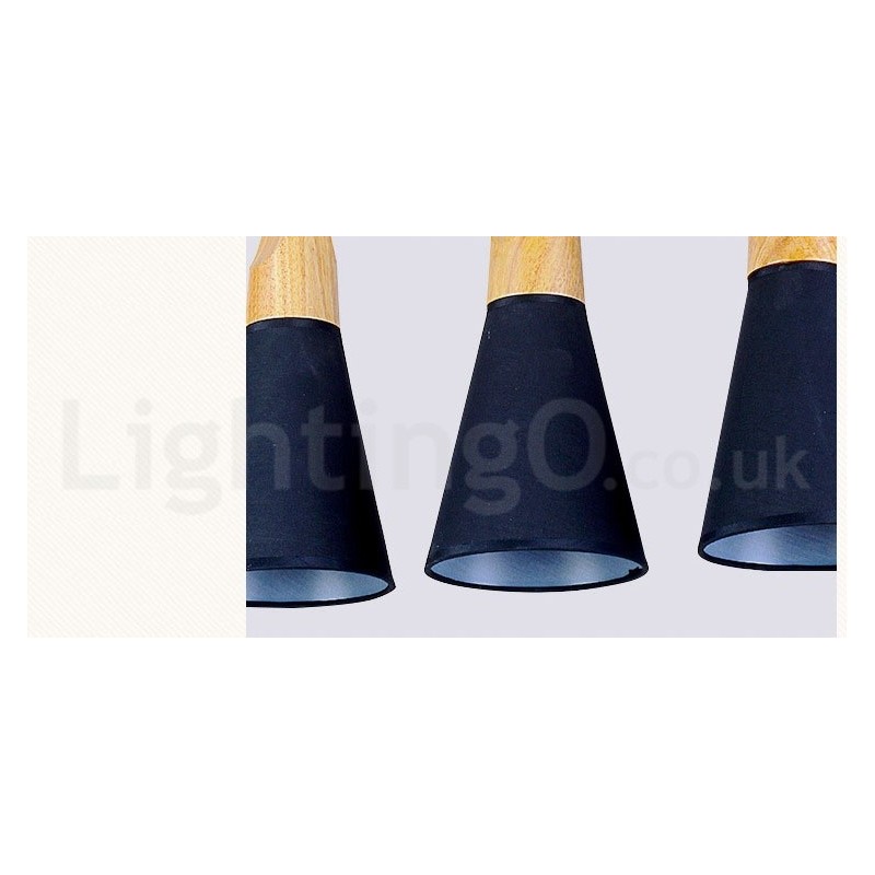Moderne Pendelleuchte aus Holz mit 1 Licht und 3 Lichtern und Stoffschirm