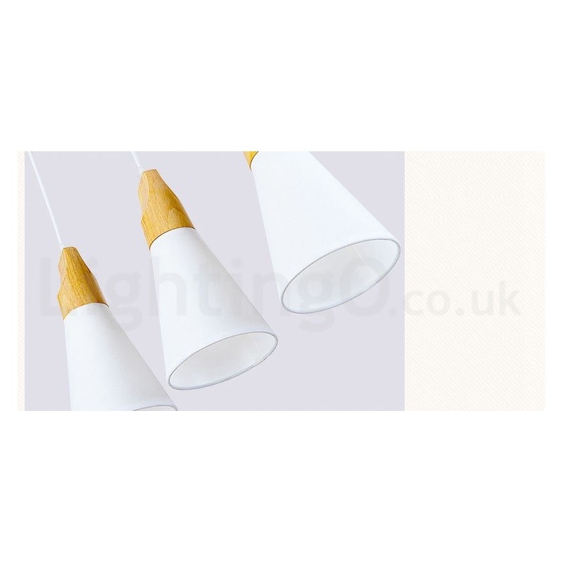 Moderne Pendelleuchte aus Holz mit 1 Licht und 3 Lichtern und Stoffschirm