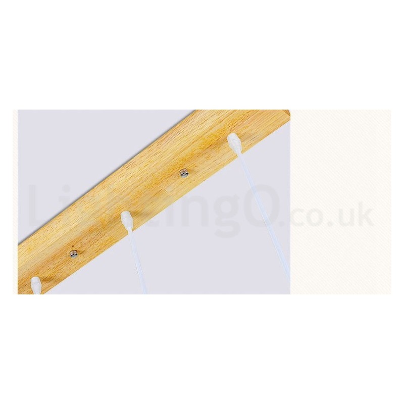 Moderne Pendelleuchte aus Holz mit 1 Licht und 3 Lichtern und Stoffschirm