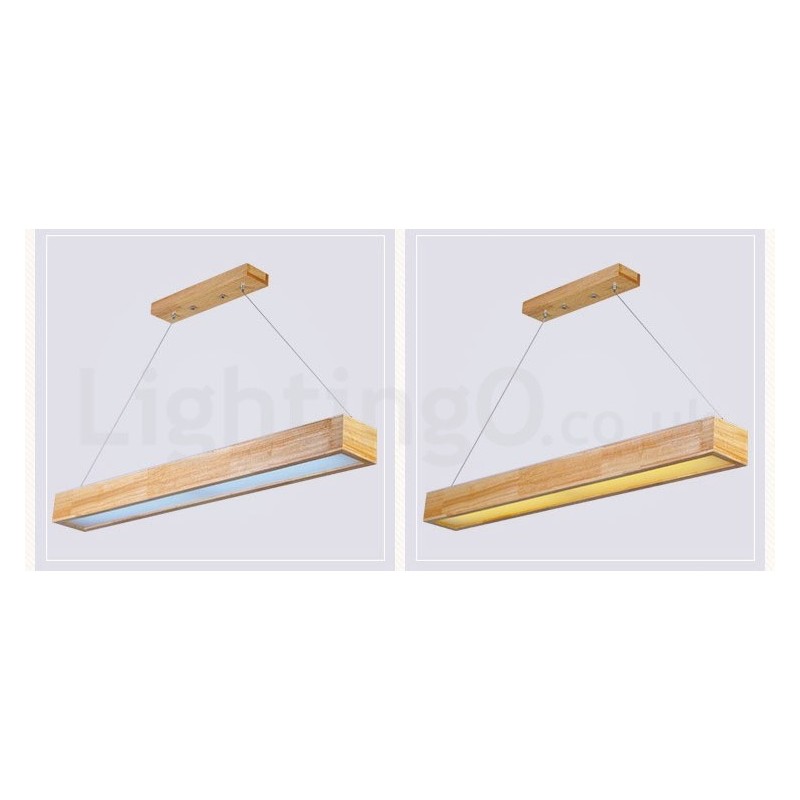 Moderne lange Pendelleuchte aus Holz
