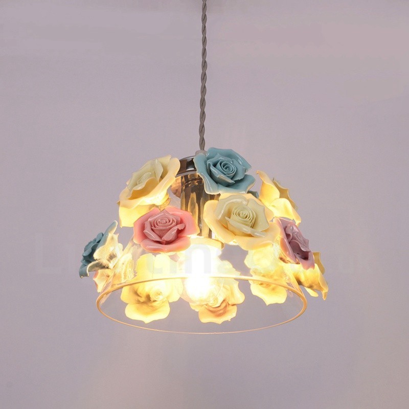Mehrfarbige Blumen-Macaron-Deckenpendelleuchte mit Glasschirm-Pendelleuchte