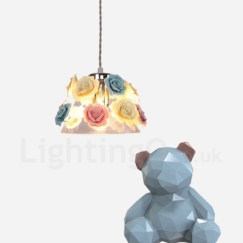 Mehrfarbige Blumen-Macaron-Deckenpendelleuchte mit Glasschirm-Pendelleuchte