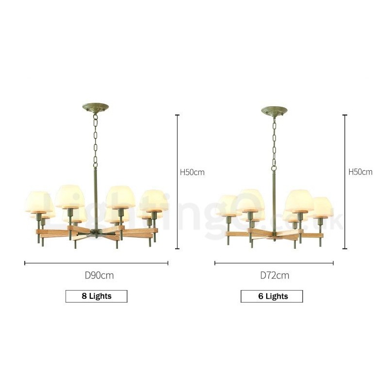 6-flammig 8-flammig Mehrfarbig Macaron Holz Pendelleuchte mit Glasschirmen Kronleuchter Nordischer Stil