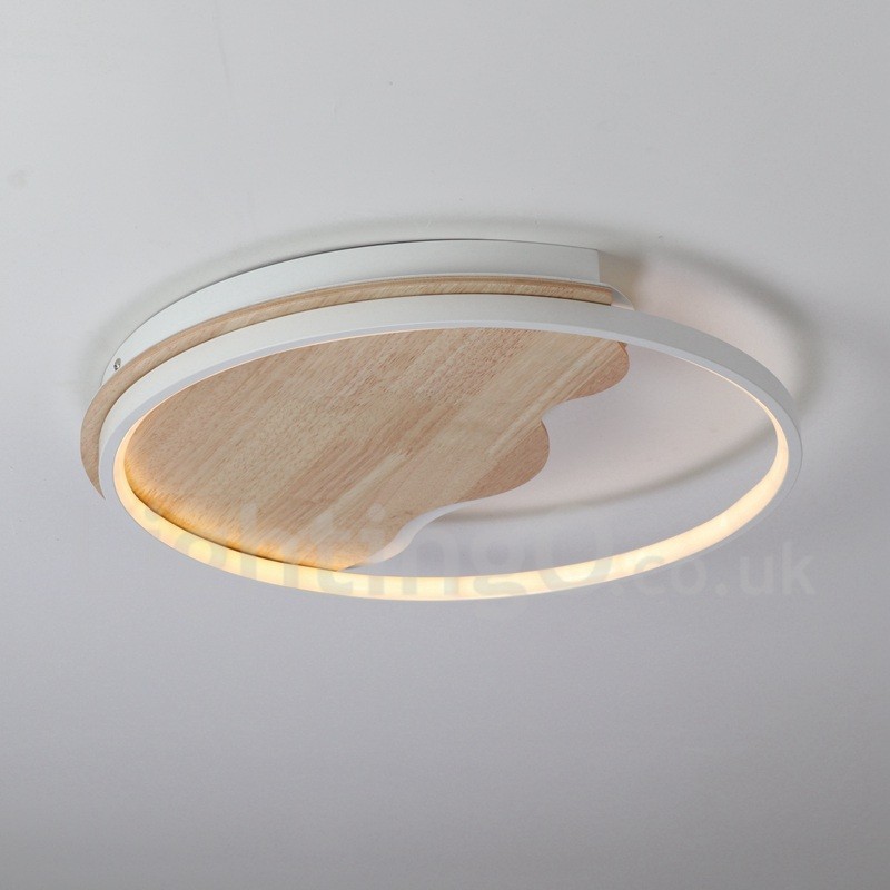 Dimmbare weiße runde Deckenleuchte aus Holz in Wolkenform, ultradünne Deckenlampe, kann auch als Wandleuchte verwendet werden