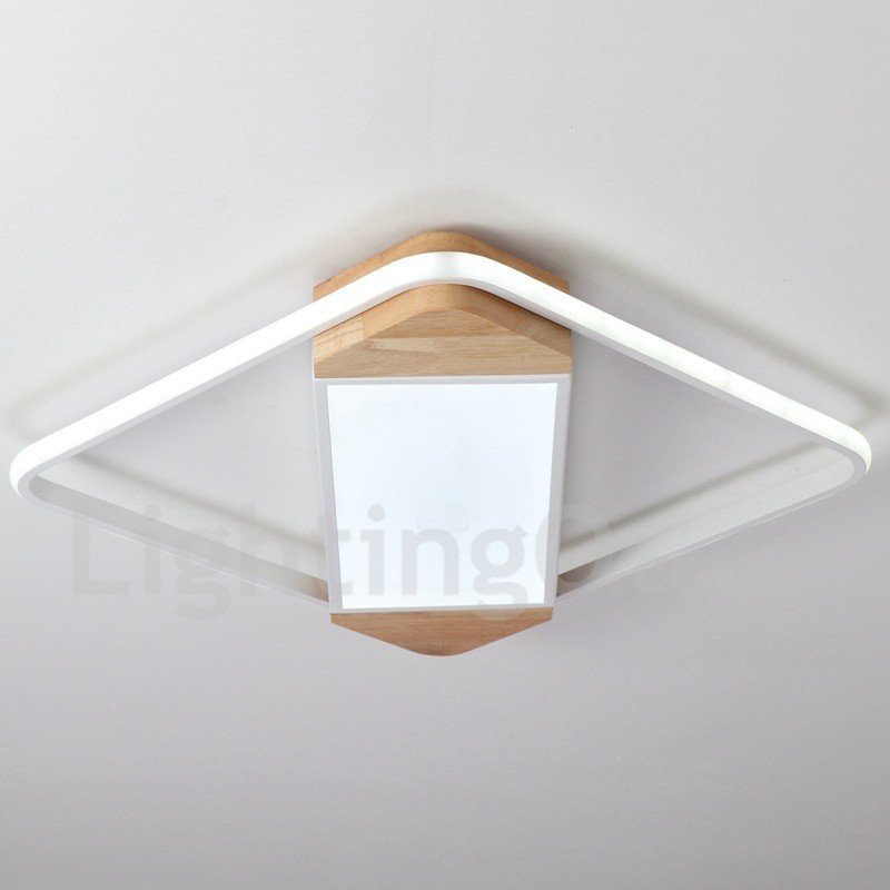 Dimmbare weiße quadratische Holz-Deckenleuchte, ultradünne Deckenlampe, kann auch als Wandleuchte verwendet werden