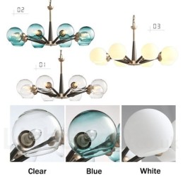 Rustikaler Kronleuchter im Retro-Vintage-Stil „Magic Bean“ mit mehrfarbigen Glasschirmen