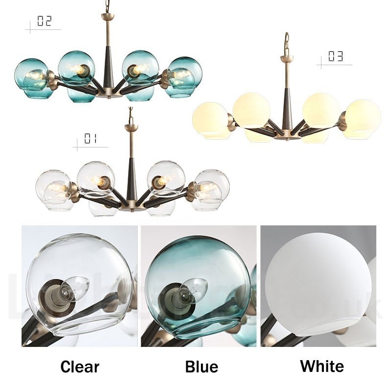 Rustikaler Kronleuchter im Retro-Vintage-Stil „Magic Bean“ mit mehrfarbigen Glasschirmen
