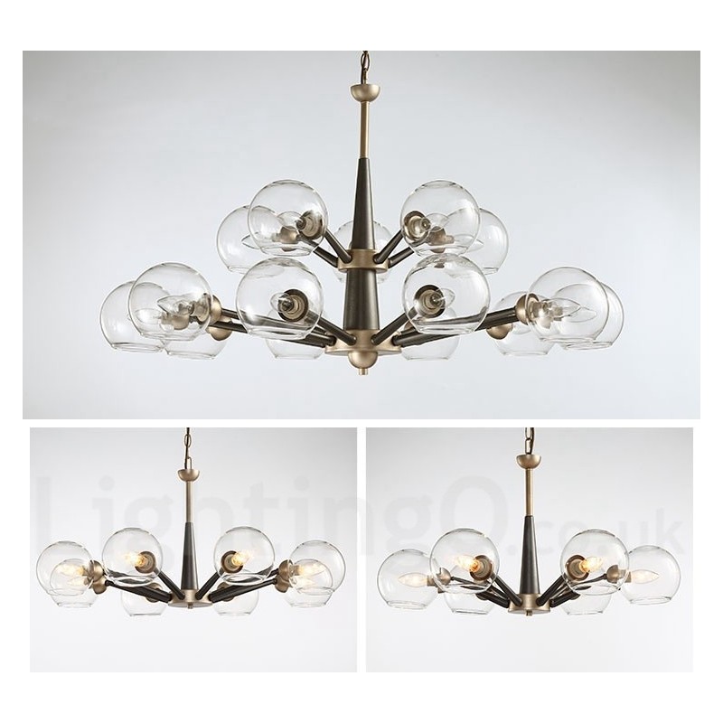 Rustikaler Kronleuchter im Retro-Vintage-Stil „Magic Bean“ mit mehrfarbigen Glasschirmen