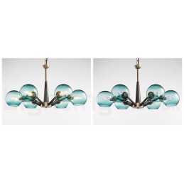 Rustikaler Kronleuchter im Retro-Vintage-Stil „Magic Bean“ mit mehrfarbigen Glasschirmen