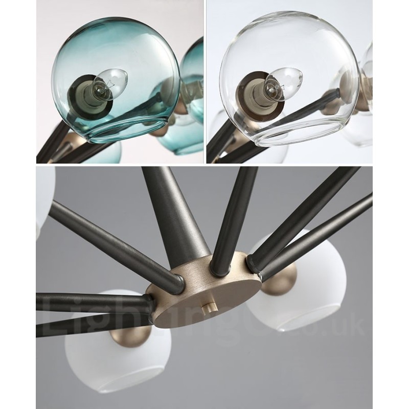Rustikaler Kronleuchter im Retro-Vintage-Stil „Magic Bean“ mit mehrfarbigen Glasschirmen