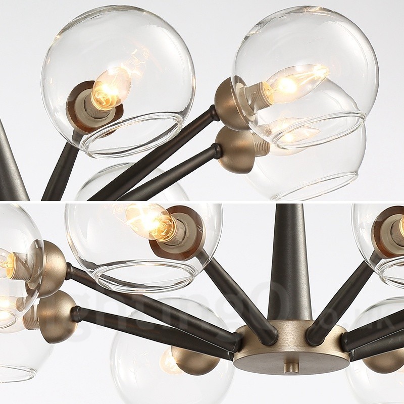 Rustikaler Kronleuchter im Retro-Vintage-Stil „Magic Bean“ mit mehrfarbigen Glasschirmen
