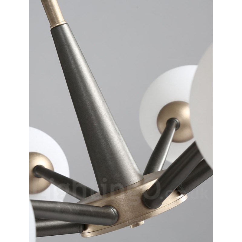Rustikaler Kronleuchter im Retro-Vintage-Stil „Magic Bean“ mit mehrfarbigen Glasschirmen