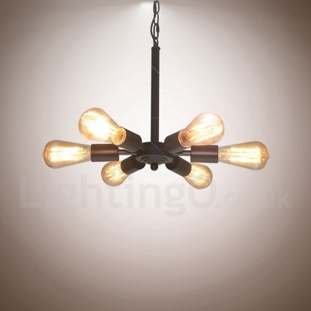 6-flammige Hängeleuchte im rustikalen Retro-Vintage-Stil in Schwarz 6-flammige Hängeleuchte im rustikalen Retro-Vintage-Stil in Schwarz