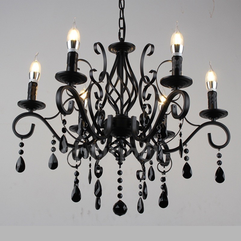 6 Licht Kristall rustikalen Retro Vintage schwarz weiß blau Anhänger Kerze Kronleuchter