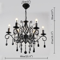 6 Licht Kristall rustikalen Retro Vintage schwarz weiß blau Anhänger Kerze Kronleuchter