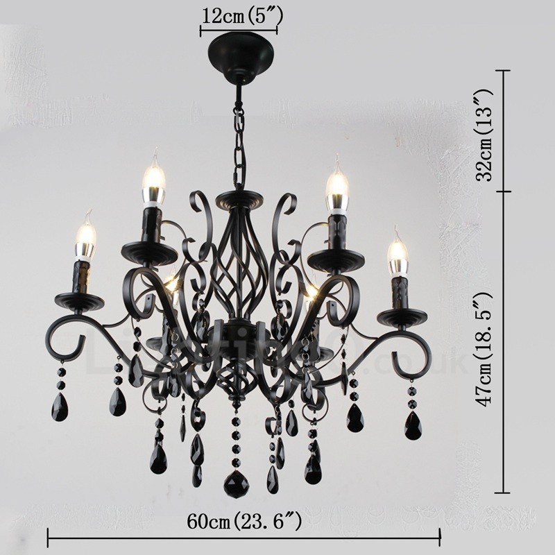 6 Licht Kristall rustikalen Retro Vintage schwarz weiß blau Anhänger Kerze Kronleuchter