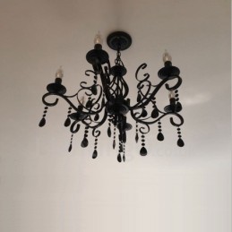 6 Licht Kristall rustikalen Retro Vintage schwarz weiß blau Anhänger Kerze Kronleuchter