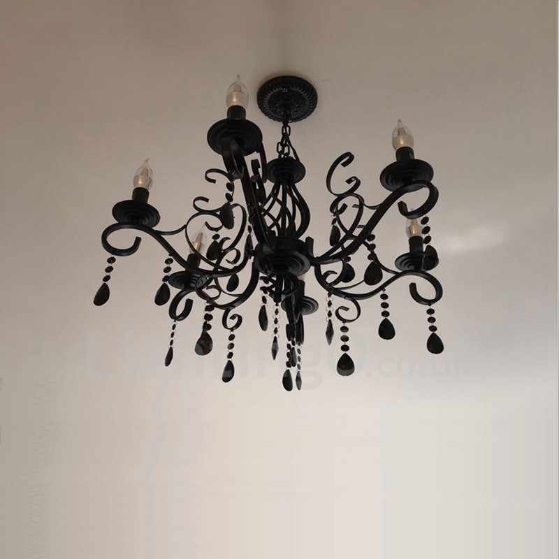 6 Licht Kristall rustikalen Retro Vintage schwarz weiß blau Anhänger Kerze Kronleuchter