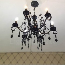 6 Licht Kristall rustikalen Retro Vintage schwarz weiß blau Anhänger Kerze Kronleuchter