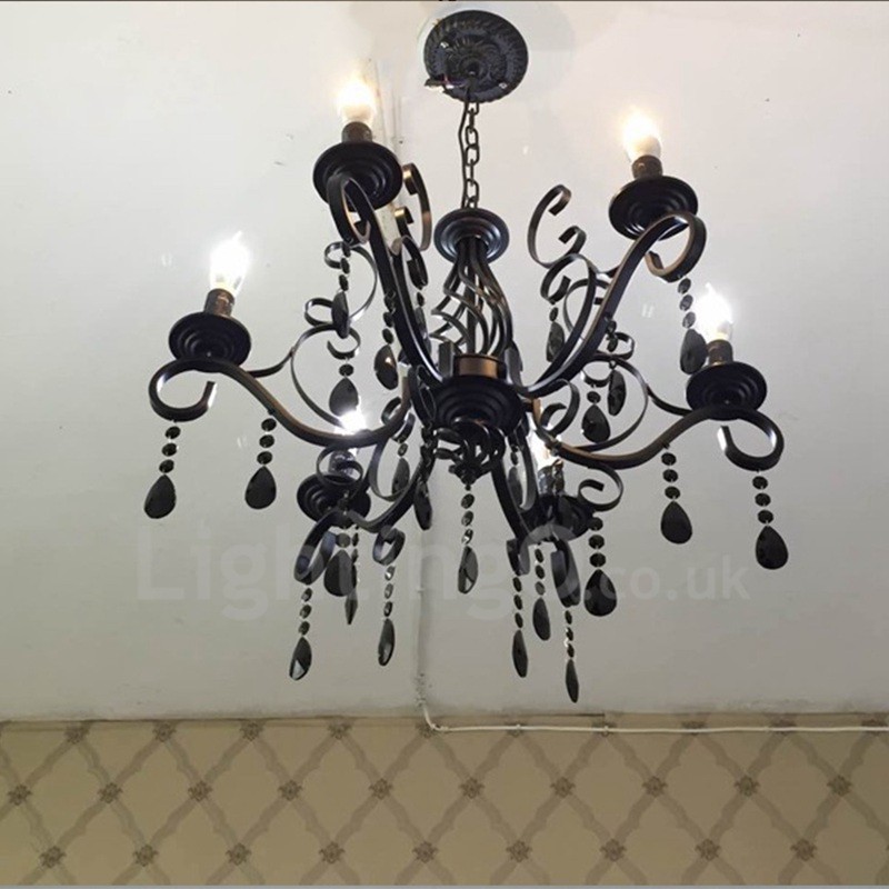 6 Licht Kristall rustikalen Retro Vintage schwarz weiß blau Anhänger Kerze Kronleuchter