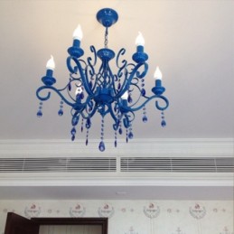 6 Licht Kristall rustikalen Retro Vintage schwarz weiß blau Anhänger Kerze Kronleuchter