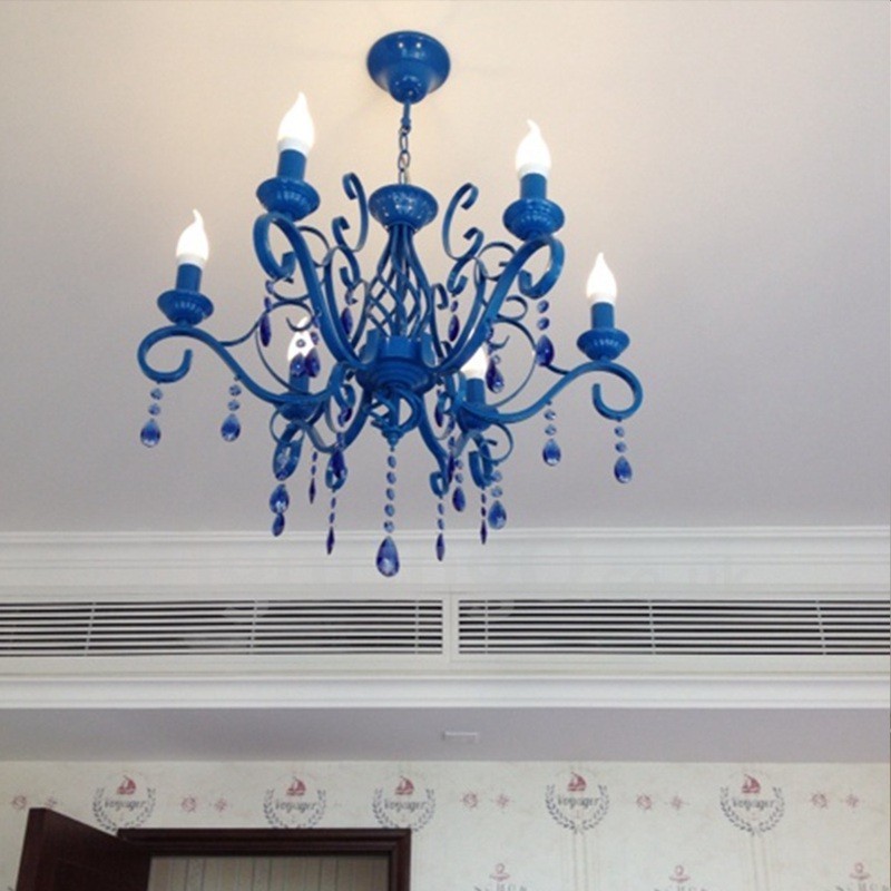 6 Licht Kristall rustikalen Retro Vintage schwarz weiß blau Anhänger Kerze Kronleuchter