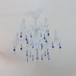 6 Licht Kristall rustikalen Retro Vintage schwarz weiß blau Anhänger Kerze Kronleuchter