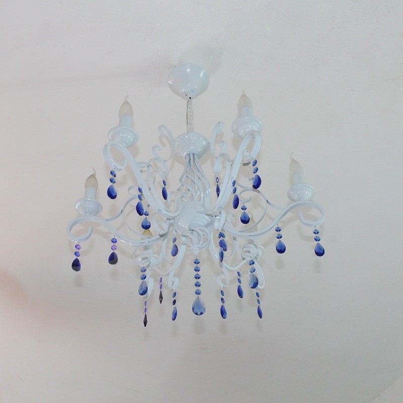 6 Licht Kristall rustikalen Retro Vintage schwarz weiß blau Anhänger Kerze Kronleuchter